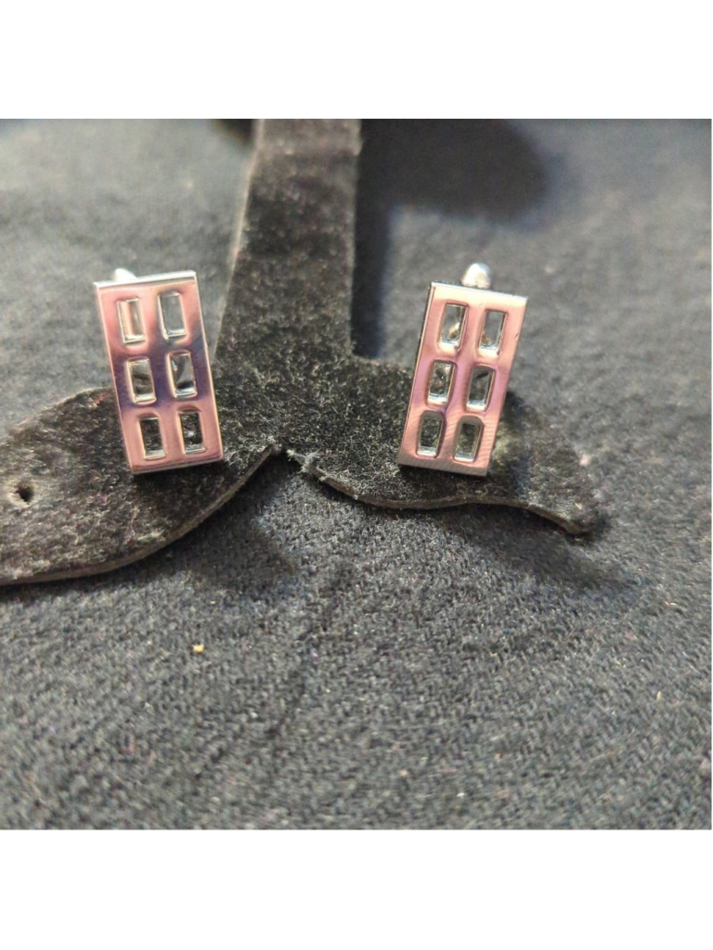 Silver Tone Rectangular Window Pane Grid Cufflinks